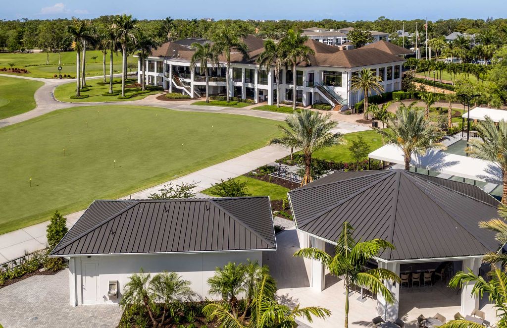 Aerial view of Florida club house with golf course